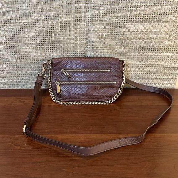🌟HP🌟VTG 1990s Cole Haan Brown Reptile Embossed Leather Convertible Messenger - Picture 3 of 16